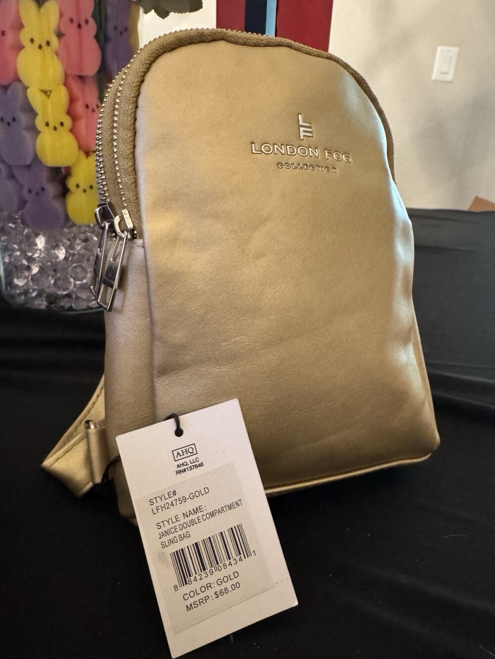 NWT London Fog Janice Double Compartment Sling Bag Metallic Gold